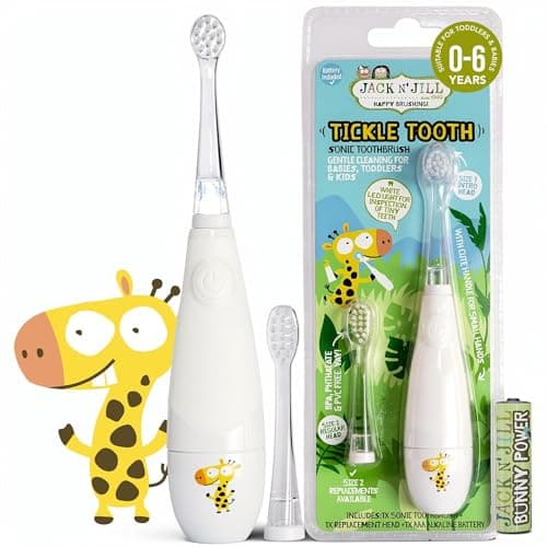 Image of Jack N' Jill Tickle Tooth Sonic Kids Electric Toothbrush, Suitable for Toddlers & Babies 0-6 Yrs - Baby & Toddler Toothbrush with Replacement Head, LED Brush Head, Light Timer & 30s Pulse Reminder