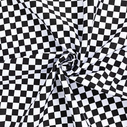 Image of Black & White Checkerboard Single Stretch Jersey T-Shirt Fabric