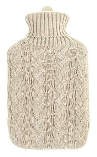 Image of LIVIVO 2L Hot Water Bottle with Cover UK - Large Thermoplastic Hot Water Bottles for Adults Winter Warmth & Stress Relief - Warm Hot Water Bag, Removable Arran Knit Cover, Leakproof Cap - Cream Knit