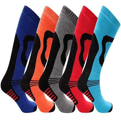 Image of 5 Pairs Mens High Performance Thermal Ski Socks - Multicoloured - Mens UK Size 6-11 (EU 39-45)