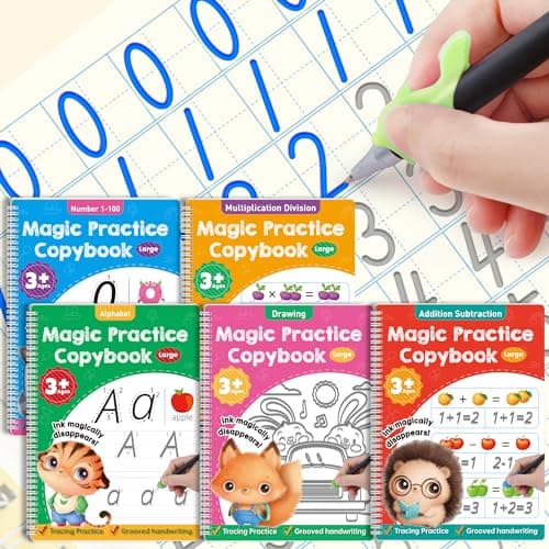 Image of Magic Grooved Handwriting Practice Books, Large Reusable Copybooks for Children, Learn to Write Number Letter Tracing Workbook, Learning Resources for Kids Age 3-8 Kindergarten Preschool Calligraphy