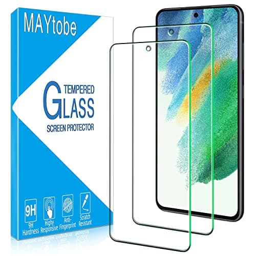 Image of MAYtobe 2 Pack Screen Protector For Samsung Galaxy S21 FE 5G Tempered Glass, Supports Fingerprint Reader, 9H Hardness, Bubble Free, Anti-Scratch, 0.33mm Ultra Transparent, Case Friendly