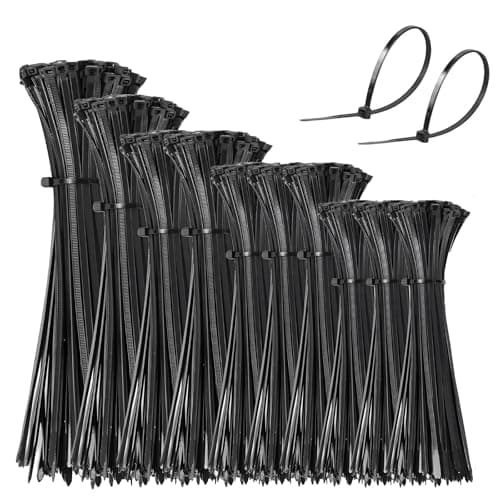 Image of 1000 Pack Cable Ties Black, 100/150/200/250/300mm Zip Ties Set, Heavy Duty & Extra Long Tie Wraps for Cable Management in Home, Office, Garden and DIY