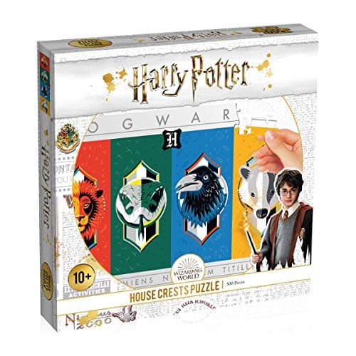 Image of Winning Moves Harry Potter House Crests 500 piece Jigsaw Puzzle Game, piece together the four houses of Hogwarts fromGryffindor to Slytherin, gift and toy for ages 10 plus
