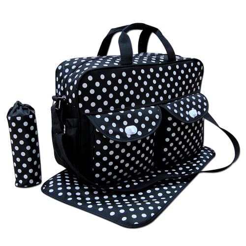 Image of just4baby 3pcs Black Colour White Polka Dots Baby Diaper Nappy Changing Bag Set E Polka Dot
