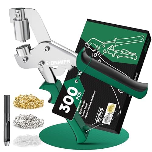 Image of Professional Eyelet Punch Kit - Tonmifr 10mm Grommet Hole Punch Plier with 300pcs Metal Grommet Eyelets, Ideal for Punching Holes in PVC Banners, Tarpaulins, Leather, Home Decoration & More