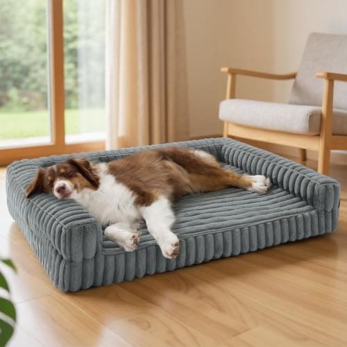 Image of Bedsure Orthopedic Dog Beds Large - 89x64x18cm Waterproof Memory Foam Dog Sofa with Sides, Non-Slip Bottom and Egg-Crate Foam Large Pet Couch Sofa with Washable Removable Corduroy Cover, grey