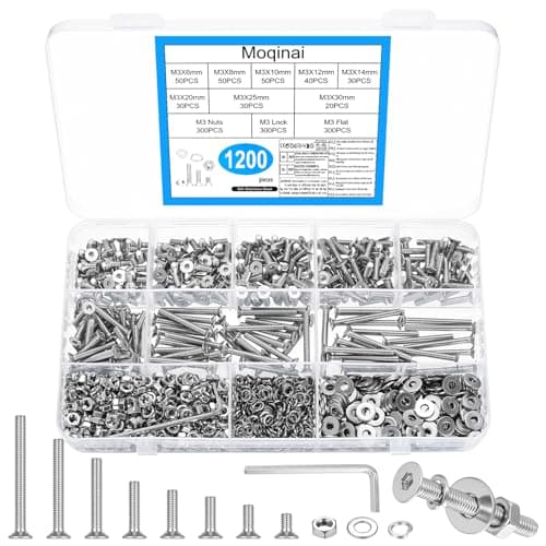 Image of Moqinai 1200 PCS M3 Screw Set, Stainless Steel Countersunk Head Hex Socket Screws and Nuts Assortment, Metric Machine Screws with Washers, Spring Washers & Wrench Kit