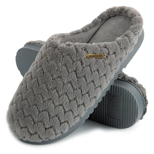 Image of LongBay Women's Flannel Slippers Soft Memory Foam Slip on House Shoes Indoor Outdoor(5-6,Grey)