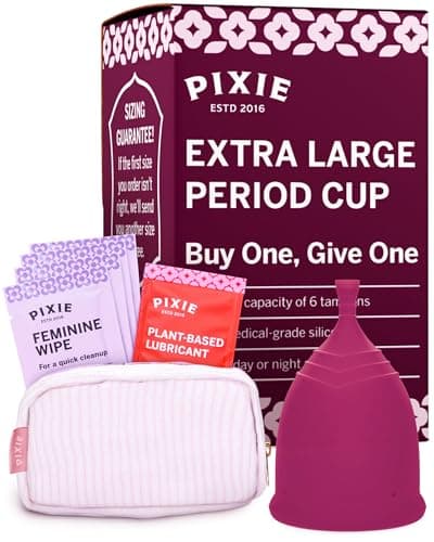 Image of Pixie Menstrual Cup - No Metals or Toxins - 100% Medical-Grade Silicone - Ranked 1 for The Most Soft Reusable Period Cup - Wear 12 Hours - Tampon Alternative - Buy One We Give One (Extra Large)