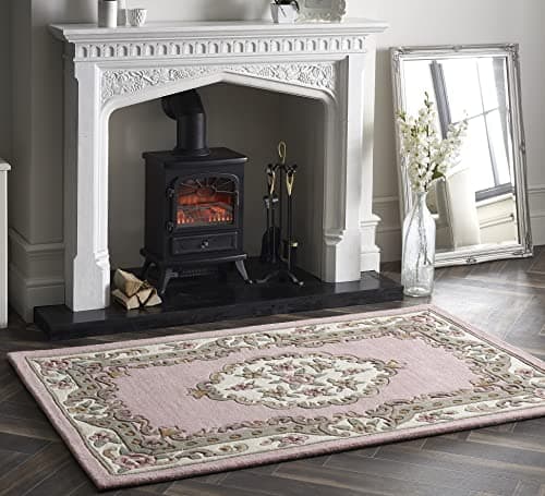 Image of Lord of Rugs Lotus Premium Traditional Rug Aubusson Wool Heavy Thick Floral Hand Tufted Classic Rug Pink Small 75x150 cm (2'5''x4'11'')