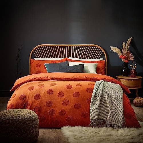 Image of furn. Pumpkin Tufted Halloween 100% Cotton Duvet Cover Set – Autumn Bedding (Orange - Single)