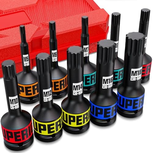 Image of KIRXST 1/2 Inch Impact XZN Bit Socket Set,M5-M18 Triple Square Spline Bit Socket Set 10 Piece for Mechanical Repair