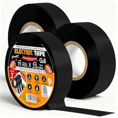 Image of G4GADGET Black Electrical Tape 19mm x 20m (Pack of 3) – Strong Self-Adhesive PVC Insulation Tape, Waterproof Heat Resistant Electric Tape for Wires, Cables, Repairs & DIY