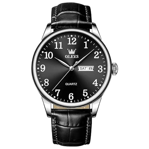 Image of OLEVS Leather Watches for Men Big Face Black Adjustable Strap Men's Watch Classic Arabic Numerals Analog Quartz Men's Wrist Watch Big Face Waterproof Luminous with Day Date Mens Watches