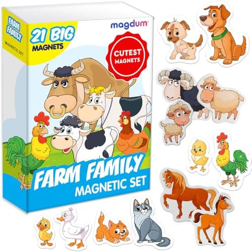 Image of Farm Family Magnets for Kids - Magdum - 21 Fridge Magnets - Farm Animals Learning Toy for Toddlers - Educational Preschool Set - Large Cute Farm Animals - Strong Durable Safe Magnets - Gift