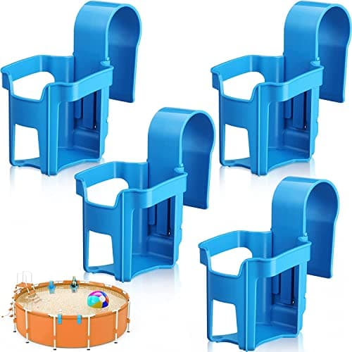 Image of LATERN 4Pcs Poolside Cup Holder, 9CM x 7CM Plastic Swimming Pool Drink Holder Garden Cup Basket Fits 2 Inch or Less Round Top Bar (Blue)