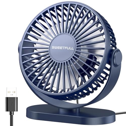 Image of SWEETFULL USB Desk Fan, 3 Speed Silent & 360° Adjustable Mini Table Fan, Portable Compact Office Cooler for Home, Bedroom, Travel, Outdoor, Small USB Powered Desktop Powerful Cooling (Pure Blue)