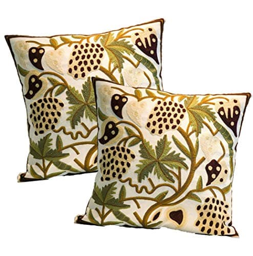Image of ZUODU Set of 2 Green Embroidery Cushion Cover Case Pillowcases Embroidered Plant leaves Square Throw Pillow Case Protectors Home Sofa Cushion Cover in Living Room 18x18 Inches Colour 10