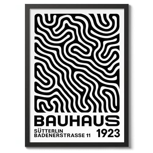 Image of Bauhaus Squiggles Poster, Bauhaus Mid-Century Modern Print, Retro Abstract Wall Art, A3 (Black Frame) - 45x32.8cm