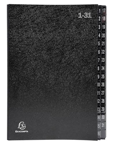 Image of Exacompta - Ref 57032E - Box of 6 Ordonator File Boxes - Hard Cover - Recycled Card Interior - Digital Laminated tabs from 1 to 31-32 compartments - Size 25x33cm - for A4 - Black