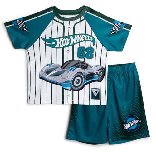 Image of Hot Wheels Little Boys Mesh Baseball Jersey Athletic T-Shirt and Shorts Outfit Set Tropical Teal Green 6