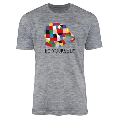 Image of SMARTYPANTS Colourful Elephant T-Shirt Top Tee - World Book Day Kids Novel Book Colourful Patches Be Yourself Cute Comfortable Apparel Reading is Power Gift Present (5-6 Years, Heather Grey)