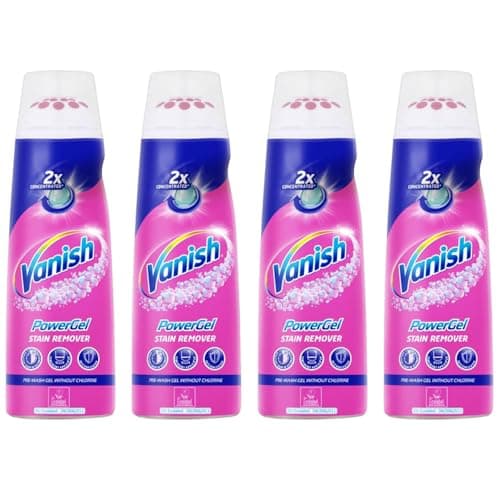 Image of Vanish Pre-Treat PowerGel Stain Remover, 200ml, Pack of 4, 2x Concentrated Formula, Fights Stubborn Grass, Mud, Make-up Stains and More, Safe on Everyday Coloured and White Fabrics