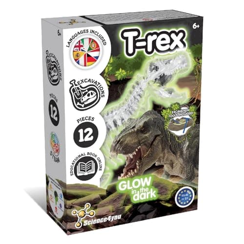 Image of Science4you T-Rex Fossil Digging Kit for Kids +6 Years - Dinosaur Fossil Dig Kit + Glow-in-the-Dark T-Rex Fossils for Kids, Excavation Kit, Stem Toys, Games, Gifts for 6+ year old Boys and Girls