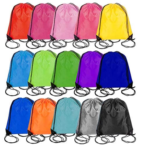 Image of Playcrate 15 Drawstring Bags Backpack - Party Gift Bags & Sports String Bag for Gym, School, Travel Storage Organization (Multi Colour)