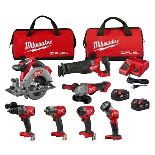 Image of Milwaukee M18 FUEL 18V Lithium-Ion Brushless Cordless Combo Kit with Two 5.0Ah Batteries, 1 Charger, 2 Tool Bags (7 Tools)