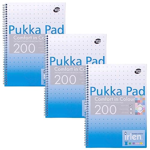 Image of Pukka Pad, Irlen Jotta Pad A4 Notebook 3-Pack – Wire Bound Notepad 200 Pages of 80GSM Coloured FSC Certified Lined Paper – Designed for Visual Perception Difficulties – 29.7 x 23cm, Turquoise
