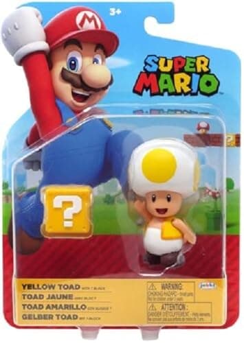 Image of World of Nintendo Super Mario 4 Inch Action Figure + Accessory Toad in Yellow + Question Mark