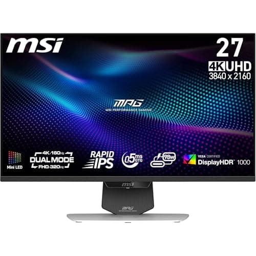 Image of MSI MPG 274URDFW E16M 27-Inch 4K UHD Gaming Monitor, 3840x2160 Rapid IPS, 0.5ms, DisplayHDR 1000, Mini-LED, Dual-Mode, HDMI 2.1, DP 1.4a, USB C (98WPD), Tilt/Height Adjustable, White
