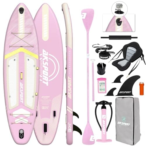 Image of AKSPORT 11' Inflatable Stand-Up Paddle Board with Upgraded SUP Accessories Kit | Extra Wide 34" Design | Non-Slip Deck | Premium SUP Board for Adults & Youth of All Levels