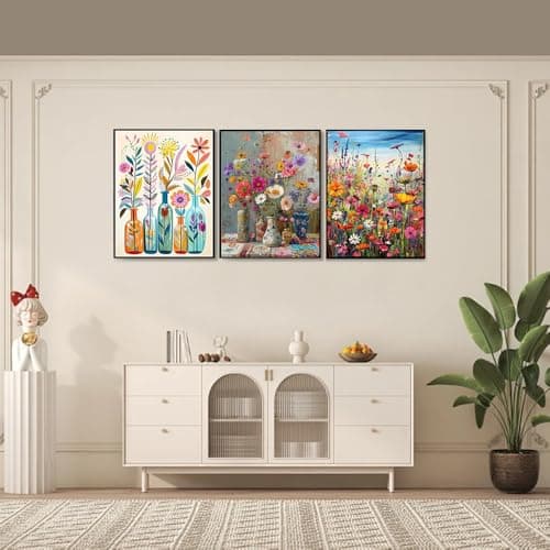 Image of KiKiHong 3 Piece Set of Colorful Floral Canvas Wall Art,Flower Art Prints,Modern Canvas Prints posters for Living Room, Bedroom & More,30x40cm Unframed