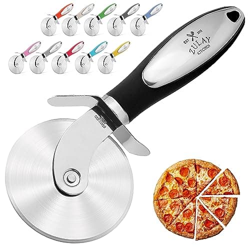 Image of Zulay Kitchen Large Pizza Cutter Wheel - Premium Stainless Steel Pizza Slicer - Easy to Clean & Cut Wheel - Super Sharp, Non-Slip Handle & Dishwasher Friendly - Black