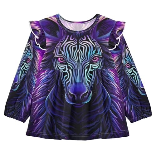 Image of Linnyio Cool Purple Zebra Girls Elegant Long Sleeve Shirts Blouses Kids Cute Sleeve Casual Tops 1-5 Years