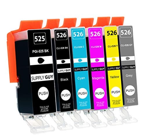 Image of Supply Guy 6 Ink Cartridges compatible with Canon PGI-525 CLI-526 (incl. Grey) with Chip and Level Indicator for Pixma MG6100 MG6150 MG6200 MG6250 MG8100 MG8150 MG8200 MG8240 MG8250