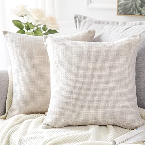 Image of Artscope Cushion Covers Set of 2 Linen Decorative Square Pillowcases Pillow Covers 40x40cm for Home Decor Sofa Bedroom Car (Beige, 16x16)