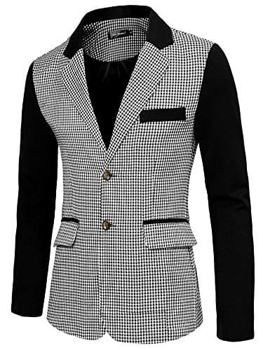 Image of Lars Amadeus Men's Casual Sport Coat Pattern Button Up Houndstooth Plaid Blazer Black White 46