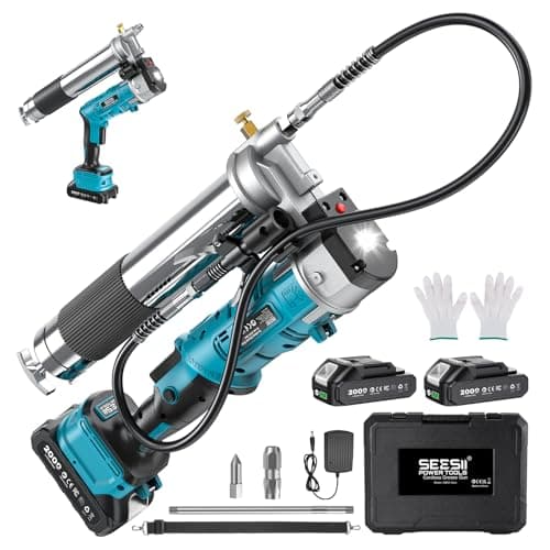 Image of Seesii Innovative 2-in-1 Grease Gun: High-Efficiency 5.3 oz/min 12,000 PSI Electric Grease Gun Kit with 2 * 2.0Ah Batteries and Charger, Easy-to-Use for Farmers, Equipment Operators & Owners