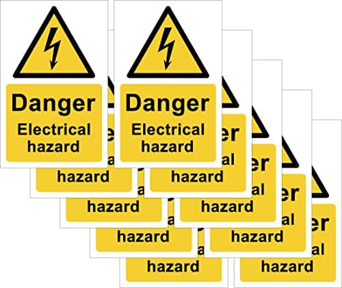 Image of The Signal Range Pack of 10 self adhesive vinyl safety signs 90mm x 140mm - Danger electrical hazard