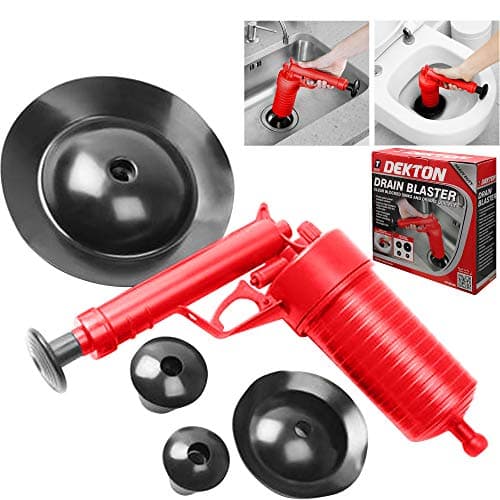 Image of Dekton Drain Blaster With Four Attachments-Clears Blockages Without Using Harsh Chemicals| Pump Action Power Pressure Cleaner| Injects High Pressure Blast Of Water Into Waste Pipe| Includes 4 Adaptors