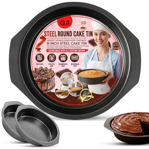 Image of G4GADGET Cake Tin 8 Inch Round | Non-Stick Baking Tins for Cakes, Cheesecake, Sponge, Brownie, Bread | 20cm Springform Cake Pan with Loose Base for Easy Release | Carbon Steel Bakeware