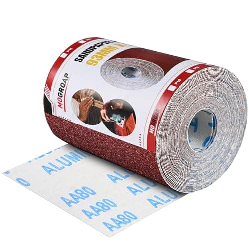 Image of MOGRQAP Sandpaper Roll 93mm x 5m, 80 Grit Abrasive Paper Rolls Aluminium Oxide Wet and Dry Emery Cloth Sanding Paper Rolls for Wood Metal Paint Plaster Filler Automotive