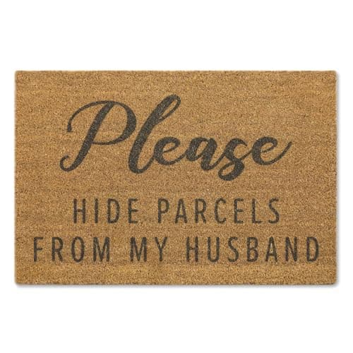 Image of A1 Graphics Ltd Please Hide Parcels From My Husband Brush Doormat Printed Door Mat Novelty Mat