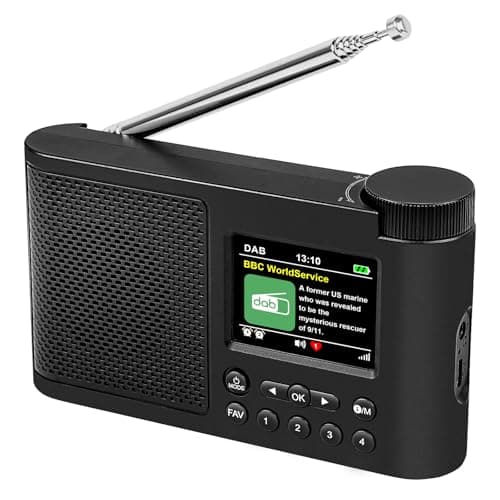 Image of WOVTE DAB Portable Digital Radio Rechargeable Battery or Mains Powered Small FM Radio with Bluetooth Alarm Clock Sleep Timer (Black (Colour Display Arc Edge Design))