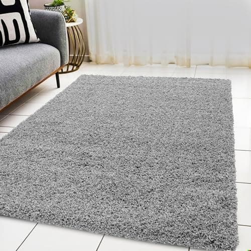Image of BPIL Living Room Rugs – 5cm Extra Thick Shaggy Rug – Soft Plain Area Rug, Luxurious Modern Carpet for Hall, Bedroom, Kitchen (Silver, 120x170cm)