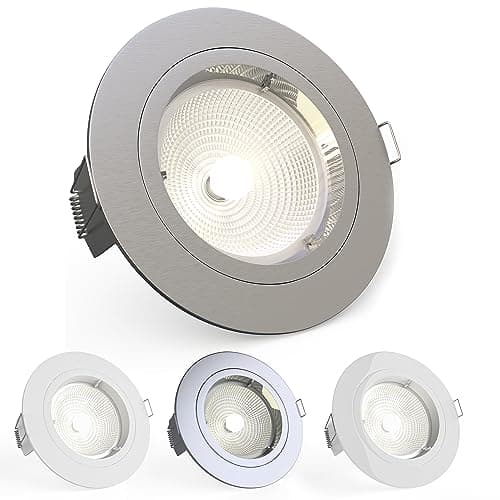 Image of National Lighting Recessed Lighting - Mains Powered LED Spot Lights Downlights for Ceiling - IP20 Rated GU10 Fitting for Halogen or LED - Satin Nickel Finish, Fixed Version